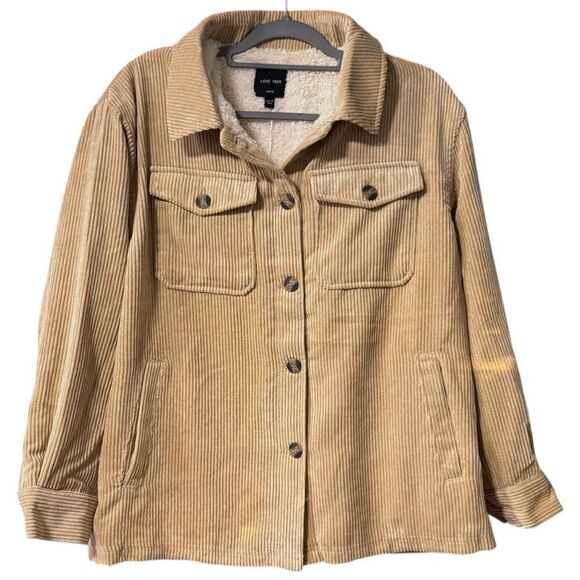 Tan Corduroy Button Up Jacket - Sherpa Lined Size Large NWT - Love Tree - Picture 4 of 13